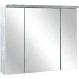Spiegelschrank POOL, Weiß matt - Betondekor - 3 Türen - B 80 cm - inkl. LED-Beleuchtung