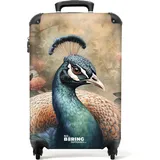 NoBoringSuitcases.com Handgepäck Koffer, Reisekoffer, Reisetasche mit Rollen, Hartschalenkoffer, Trolley Handgepäck, Koffer Handgepäck, Trolley, Handgepäck 55x40x20 cm (Nahaufnahme Pfau - Blau)