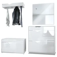 Vladon Garderobe, Weiß Hochglanz, Holzwerkstoff, 190x185x33 cm, Garderobe, Garderoben-Sets