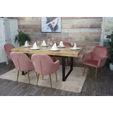 Mendler 6er-Set Esszimmerstuhl HWC-F18, Stuhl Küchenstuhl, Retro Design Samt altrosa, goldene Beine
