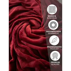 Winter Teddyplüsch Spannbettlaken 140-160x200cm Bordeaux flausch kuschelig