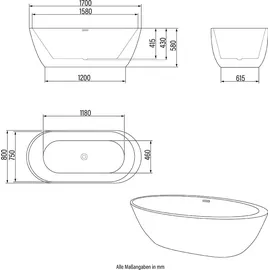 Home Deluxe Codo freistehende Ovalbadewanne 80 x 170 cm