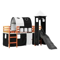 vidaXL Kinderhochbett mit Turm Weiß & Schwarz 90x190 cm Kiefernholz