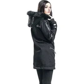 Gothicana by EMP Damen schwarze Winterjacke mit Kunstfellkragen und dekorativen Nieten M - M