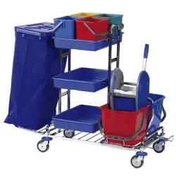 Floorstar RW 1 Quattro SOLID Reinigungswagen, verchromt, Stabiler Reinigungswagen für mittlere bis große Objekte, Fassungsvermögen: für 120 Liter Müllsäcke