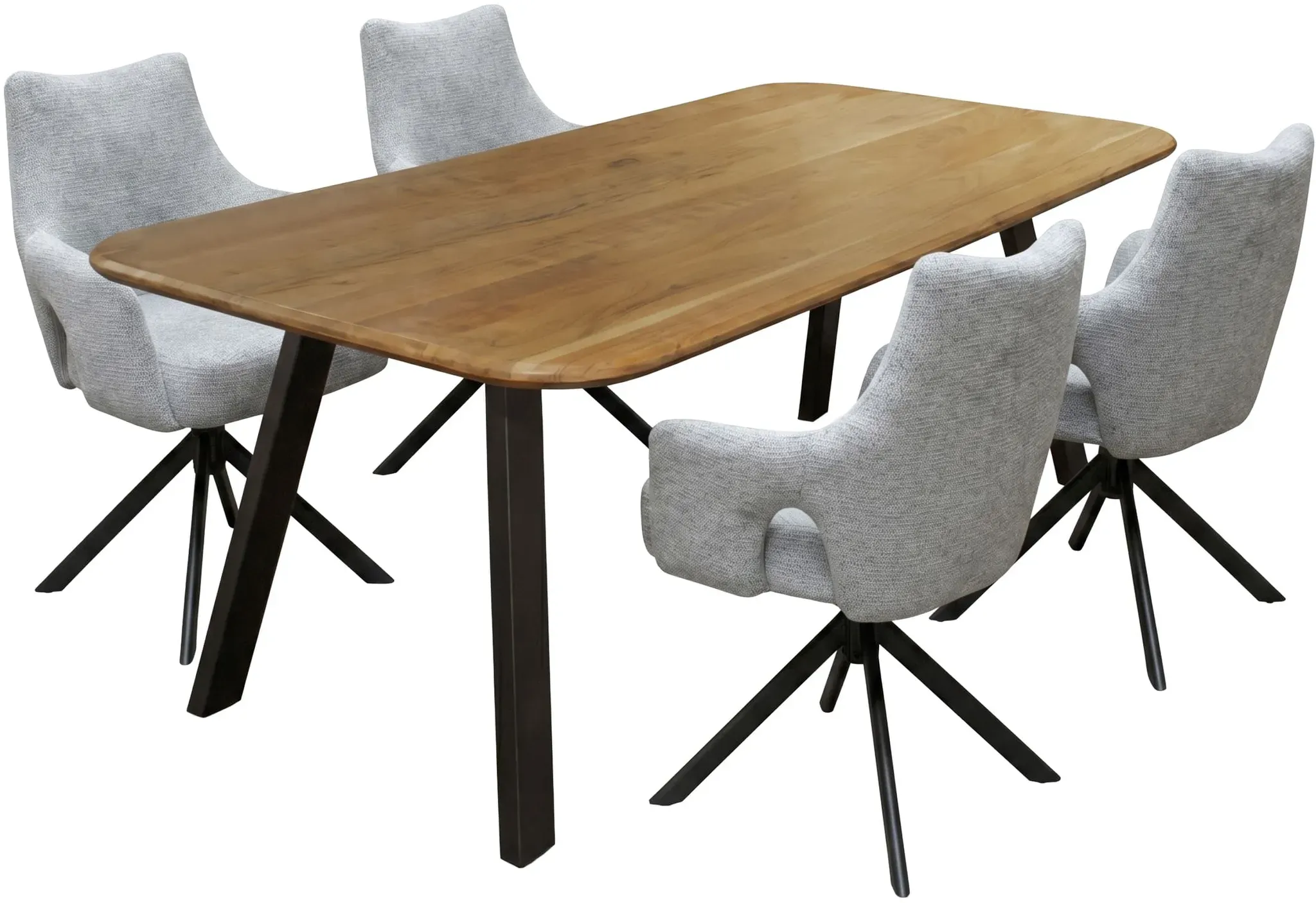 LC Home Essgruppe Livrono 5tlg. Esstisch Akazie Metallgestell 175x90cm + 4 Esszimmerstühle Livrono Grau