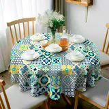 JhcsDy Tischdecke Boho Tischdecke Rund 150CM Tischdecke abwaschbar Outdoor-Tischdecken Gartentischdecken Abwaschbare Tischdecke Table Cloth für Küche, Esstisch, Couchtisch, Parteien, Abendessen