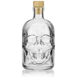 Glazen fles 'Doodskop', 500 ml, monding: kurk