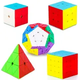 Coolzon Zauberwürfel 5 Stück Speed Cube Set Pyraminx + Megaminx + 2x2 + 3x3 + 4x4 Magic Puzzle Cube Würfel ohne Aufkleber Zauberwürfel für Kinder Erwachsene