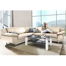 TRENDMANUFAKTUR Ecksofa "Rondo wahlweise mit Schlaffunktion, bequeme Armlehnen, Bestseller", beige (creme), B:267cm H:85cm T:247cm, Microfaser PRIMABELLE (100% Polyester);Kunstleder SOFTLUX;Struktur (54% Polyacryl, 46% Polyester);NaturLEDER (echtes Rindsleder) in Sitz