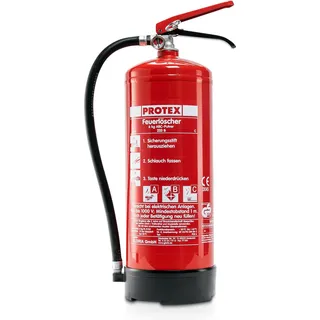 Pulver-Feuerlöscher – Protex Pulverfeuerlöscher – 6 Liter - für die Brandklassen ABC – Zertifiziert nach DIN EN 3 und CE – je 9,5 kg – mit praktischer Halterung – mit Prüfplakette - Made in EU