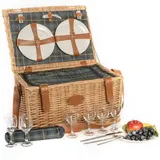 Les Jardins de la Comtesse - Picknickkorb Trianon Grün aus Weide - Lederriemen - Komplett Für 6 Personen - Kühlfach - Keramikteller und Weingläsern - Grün Stoff - 52 x 36 x 27 cm