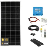 WATTSTUNDE SOLA Mono 180W Wohnmobil Solaranlage Komplett-Set, Victron MPPT Laderegler, Monokristallines Solarmodul, Montage-Set Schwarz, 0% Mwst