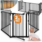 CASARIA Kamingitter, 2er Set Kaminschutzgitter Tür Schloss Faltbar 612x76cm Absperrgitter schwarz