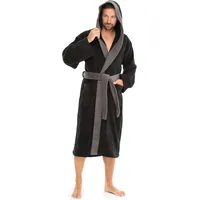 aqua-textil XS-XXXL Bademantel Kapuze zweifarbig lang aufgesetzte Taschen Damen Herren Unisex Frottee Baumwolle OEKO-TEX Sylt - L