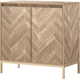 HOMCOM Aufbewahrungsschrank Buffet im skandinavischen Stil mit 2 Chevron-Türen, verstellbarem Regal und Stahlbeinen, Aufbewahrungsschrank für Wohnzimmer, Esszimmer, Abm. 78 x 40 x 78 cm, Eiche   Aosom