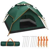 Campingzelt für 3-4 Personen, Kuppelzelt, Pop Up Zelt, Wasserdicht und UV-Schutz, Grün - Grün