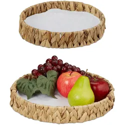 Relaxdays Obstschalen im 2er Set, Dekokörbe für Obst, Brot uvm., aus Wasserhyazinthe, Tischdeko im Boho-Stil, natur