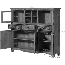 MASSIVMOEBEL24.DE Highboard 160 x 140 x 40 cm Mehrfarbig