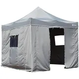BERGER Seitenwand 4er-Set für Faltpavillon 3x3 m grau | Seitenteile mit Sichtfenster & Tür für Pavillon oder Partyzelt beim Camping | Mit Klett- & Reißverschluss als Wind- und Sichtschutz