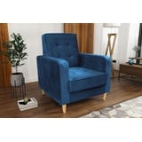 Beautysofa Sessel Bamako (Polstersessel, Cocktailsessel, Wohnzimmer), aus Veloursstoff, Loungesessel mit Holzbeine blau