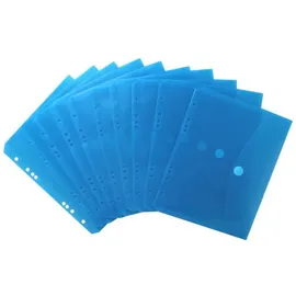 EXXO by HFP 35026 Dokumententaschen Sammelmappen Sichttaschen A5 quer transparent blau - Dokumentenmappe zum Abheften mit EURO-Lochung, Abheftrand, Klappe und Klettverschluss - 10 Stück