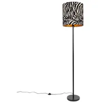 QAZQA Moderne Stehlampe schwarz Stoffschirm Zebra 40 cm -