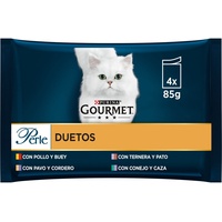 Gourmet Purina Perle Duetten, Nassfutter für Katzen mit feinem Fleisch, 12 Packungen mit 4 Beuteln, 85 g - 48