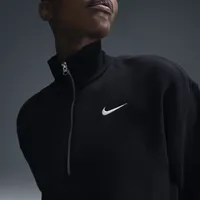 Nike Sportswear Phoenix Fleece Kurz-Sweatshirt mit Halbreißverschluss für Damen - Schwarz, XXL (EU 52-54)