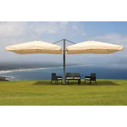 Mendler Gastronomie-Alu-Luxus-Doppel-Ampelschirm T44, Pergola-Markise-Effekt, 6,2x3m Polyester 50kg ~ creme-beige