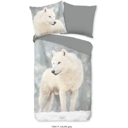 good morning Wendebettwäsche »Julian«, Biber, 135x200, Winter, Warm, Reißverschluss, Wendeoptik, Wolf good morning grau B/L: 135 cm x 200 cm