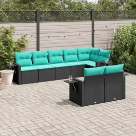 vidaXL Gartensofa-Set mit Kissen, schwarzes Polyrattan