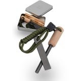 Lambda Coffee Feuerstahl Inkl. Metalldose zum Zunder sammeln & Kienspan I Magnesium Feuerstarter mit Holzgriff & Paracord I I Feuerstein Survival I Feuerstahl Outdoor