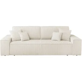 OTTO home 3-Sitzer OTTO HOME "FINNLEY, Schlafsofa 257 cm - OTTO. Verlässliche Qualität.", beige (hellbeige), B:257cm H:85cm T:102cm, Bezugstoff 100% PES ;Gramatur 400g/qm +/- 5%, Sofas, mit Bettkasten, in Bouclé, Struktur fein und Mega Cord