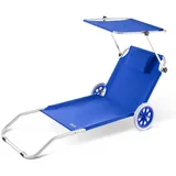 CASARIA Strandliege Klappbar mit Rollen Kissen Gartenliege Blau