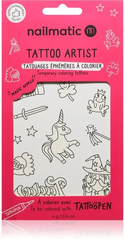 Nailmatic Tattoo Artist Temporary Coloring Tattoos tattoo für Kinder 3 y+ Magic World 9x16,3 cm