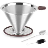 Sandiyago Wiederverwendbare Kaffeefilter aus Edelstahl, Papierloser Pour Over Kaffeefilter zur Zubereitung von handgebrühtem Kaffee, mit Reinigungsbürsten und Löffel