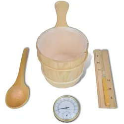 vidaXL 5-tlg. Saunazubehör mit Eimer Löffel Sanduhr Thermo-Hygrometer