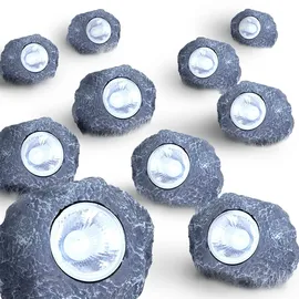 GLOBO 10er Set LED Solar Außenleuchte Stein grau Garten Dekoleuchte Gartenlampe Außendekoration