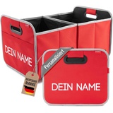 achilles Auto Faltbox mit Name, Kofferraumtasche personalisierbar, Kofferraum-Organizer, Autotasche, Falt-Korb, Kofferraumtasche, Box mit Druck, Rot, 50 cm x 32 cm x 27 cm