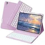 zoyu Tastatur Hülle für iPad Air 11 Zoll 2026/2025/2024, iPad Air 10.9 Zoll 2022/2020 5./4. Gen, Magnetische Bluetooth RGB QWERTZ Tastatur, Stifthalter Rechts, Weiche Stoßfeste TPU Hülle, Violett