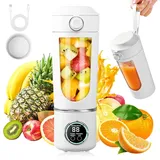 700 ml Tragbarer Mixer, Wiederaufladbarer Kleiner Entsafter, Smoothie Maker mit 12 Rostfreien Klingen, Mini-Standmixer für Smoothies und Shakes, Tragbarer Entsafter für Reise/Büro/Sport (Weiß)