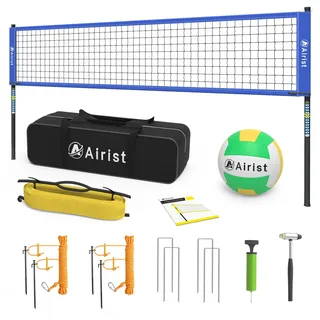 Airist Tragbares Volleyball-Netz-Set, professionelles Volleyballnetz-Set für Hinterhof und Strand, Outdoor-Volleyballnetz mit höhenverstellbaren Stangen, Volleyball und Tragetasche (blau), 90 cm