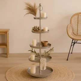 Marrakesch Orient & Mediterran Interior Etagere Annika XXL 180cm Aluminium Silber 5 Etagen Handarbeit