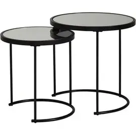 Wohnling Beistelltisch WL5.985, schwarz, aus Metall, rund, 2er Set, verspiegelt