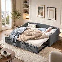 JiaOyu Multifunktionales Schlafsofa, ausziehbar 90/180 x 200 cm, Ausziehbar 2-Sitzer-Sofa mit Schlaffunktion & Lattenrost, samtbezogen, ideal für Wohnzimmer und Gästezimmer (ohne Matratze)