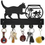 Katzen Aquarium Holz Schlüsselhalter Für Wand Katzenmotiv Schlüsselbrett 30×19.4