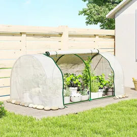 Outsunny Gewächshaus Weiß Metall, 1,600 L, 100x80x200 cm, Gartenzubehör, Gewächshäuser
