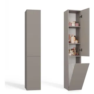 ADGO - Wäscheschrank - Badschrank mit Wäschekorb - 31 x 30 x 174 cm - Wäschekorb Schrank, Badezimmerschrank Schmal mit Wäschekippe - Badregal, Bad Schrank Hoch Nel IV - Ton