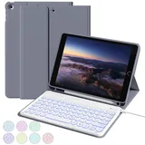 aoub Hülle mit Tastatur für iPad 9./ 8. / 7. Generation, Beleuchtete Tastatur mit Hülle für iPad 10,2 Zoll 2021/2020/2019, 7 Farben Beleuchtung, QWERTZ Layout, Violett
